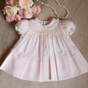 RARE UNIQUE Pink Smocked Dress Newborn Vintage Feltman Brothers Like New